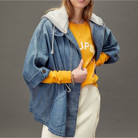 ANTHROPOLOGIE x PILCRO Denim Chambray Kimono Hooded Jacket Sz M/L {3W8} - Picture 3 of 9